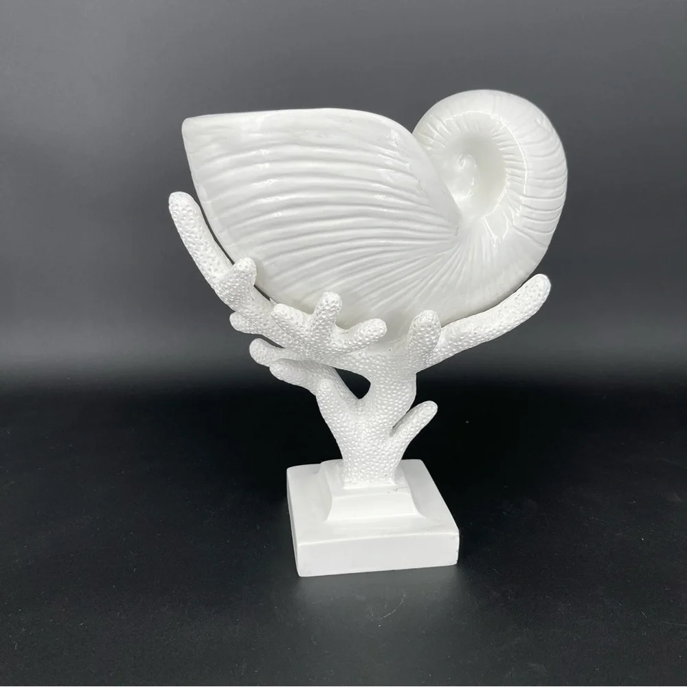 Z Gallerie Nautilus Seashell Sculpture on Coral Pedestal Candle Holder